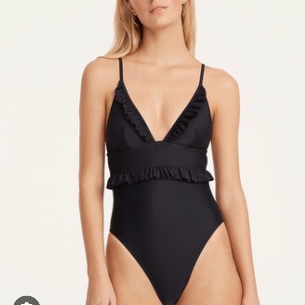 J. Crew Navy Ruffle Deep-V One-Piece Swimsuit - Picture 3 of 9